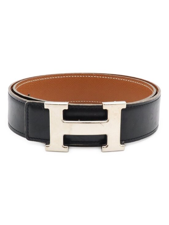 Hermes Belt Buckle Reversible Box Calf Veau Epsom Black Brown Silver 70